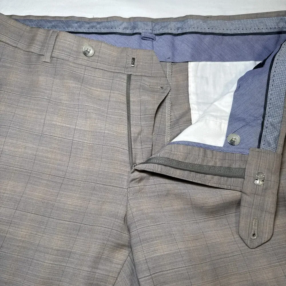 Ballin Pants Mens 36x28.5 Tan Gray Plaid Wool Dress Pants Comfort EZE Canada - Picture 5 of 16